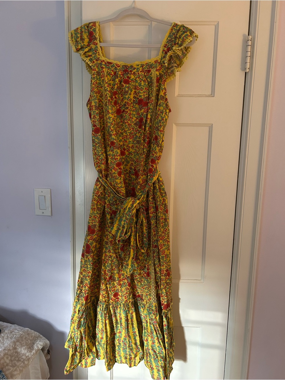 Roller Rabbit Yellow Floral Maxi Dress with Red Accents - Picture 1 of 4
